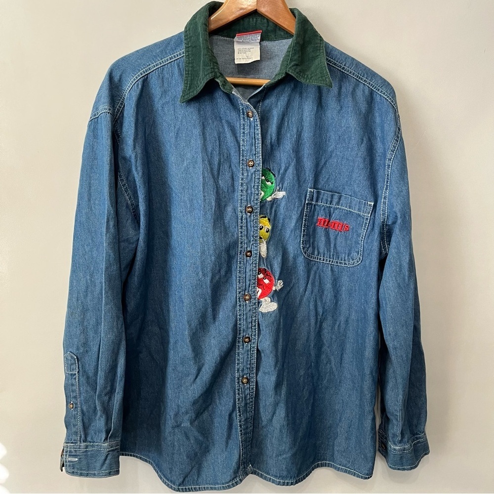 Vintage M&M’s Candy Button Down Long Sleeve Denim Shirt
